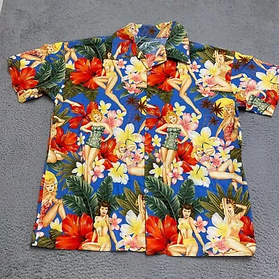 Vintage Hawaiian Shirt Mens 2XL Pin Up Girls Swim Suits Bikinis Floral 80s Aloha • $38.88