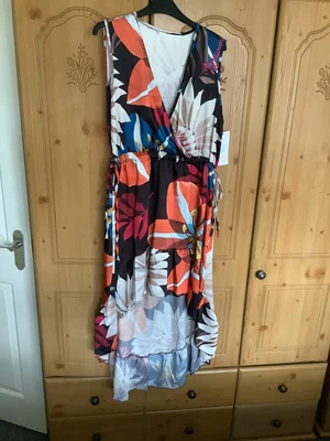 £8.99 • Buy Wrap Front Orange Multi Colour High Low Hem Dress Size 16