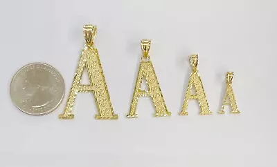 $66.88 • Buy 10K Solid Yellow Gold Diamond Cut Initial Letter A-Z Charm Pendant Necklace