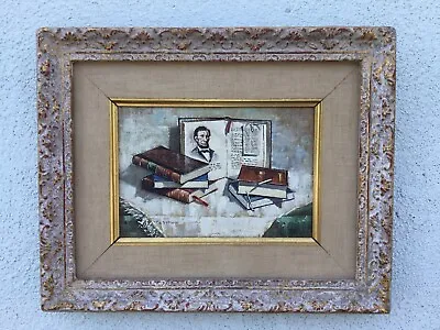 Signed F.J. Brown Trompe L'oeil  Still Life Oil On Board 9” X 11” • $265