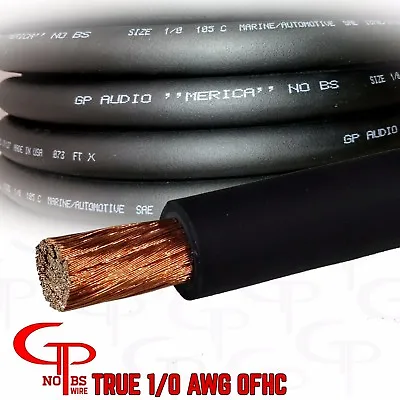 10 Ft TRUE AWG 1/0 Gauge OFC COPPER Power Wire BLACK Ground Cable GP Car Audio  • $57.99