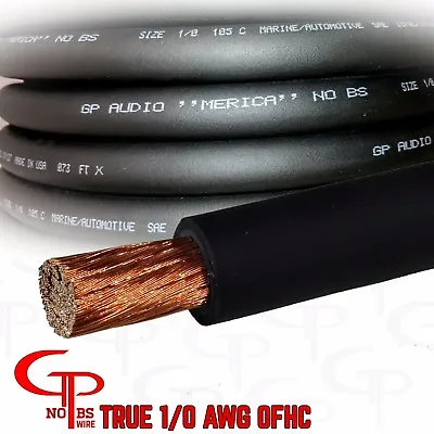 5 Ft TRUE AWG 1/0 Gauge OFC COPPER Power Wire BLACK Ground Cable GP Car Audio  • $34.99