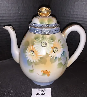 SAHU KARIYA S&K Floral Teapot Moriage Blue Yellow Hand Painted Japan Ceramic • $42