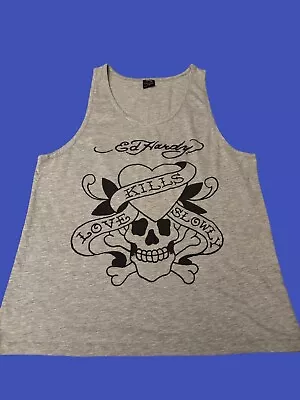 Ed Hardy Men's Vest Grey Black Size Large 53/47 Polyester/Cotton • £17