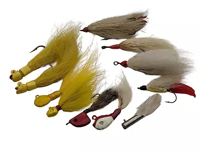 7  Lead Head Bucktail Fishing Jigs-4-Bucktail Flies-Fresh Water/Salt Water-Vtg. • $29.95