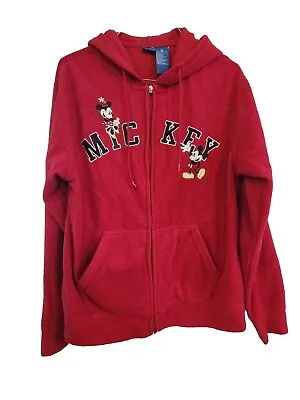 Disney World Mickey Mouse Sweater Sz M  Red Full Zip Hoodie Sweatshirt • $10