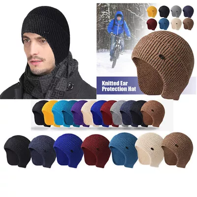 Winter Warm Mens Knitted Beanie Hat With Earflaps Russian Outdoor Ski Skull Cap • $12.41