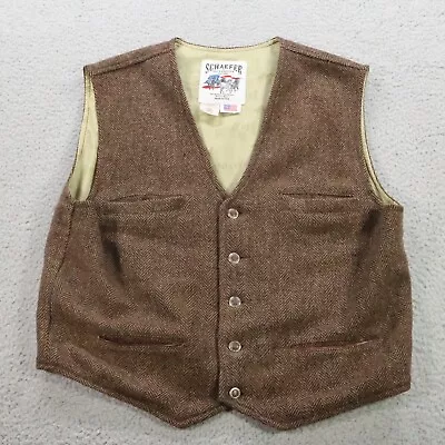 VINTAGE Schaefer Outfitter Vest Mens Large Brown Wool Herringbone Western Ranch • $59.99