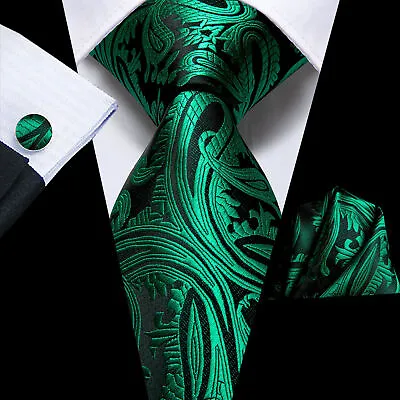 280 Styles Silk Mens Tie Pocket Square Hankerchief Cufflinks Wedding Set Prom  • £9.59