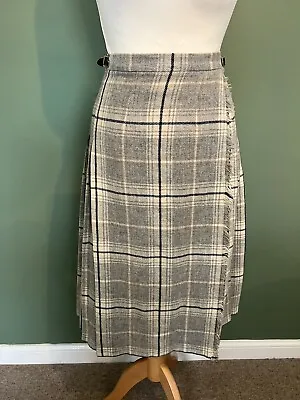 Laird Portch Wool Kilt Skirt Grey/cream Tartan Scotland Women’s UK 10 W24” • $21.46