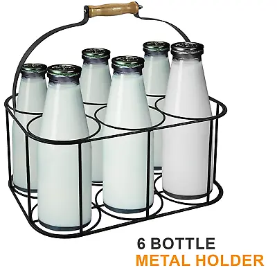 Metal 6 Milk Bottle Holder Tidy Crate Rack Carry Carrier Store Drinks Caddy • £9.85