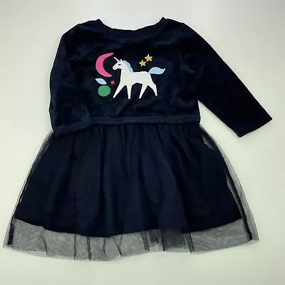 $19.90 • Buy Girls Size 1, Cotton On, Navy Velour & Tulle Dress, Unicorn, EUC