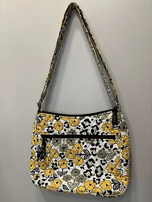 Vera Bradley Crossbody Bag Go Wild Black Yellow Floral Medium • $11.99