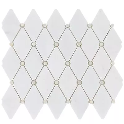 White Cararra Stone W/ Mother Of Pearl Dot Insert Mosaic Tile Kitchen Backsplash • $4.99