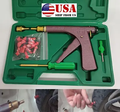 Tubeless Tire Puncture Repair Tool W/ Tire Mushroom Plugs Vacuum Gun Kit US Ship • $37.21