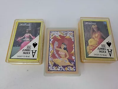 Vintage Lot Of 3 Complete Decks Of Hawaii Playing Cards Hula Girl  (1 NEW Deck) • $48.88