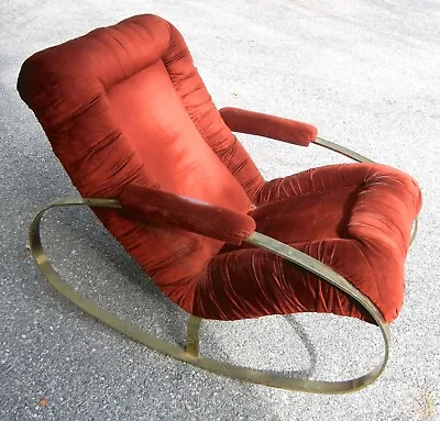 MID CENTURY MODERN Guido Faleschini—Milo Baughman-Era BRASS OVAL Rocking Chair • $499
