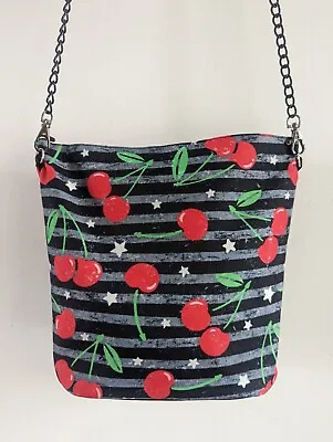 £22.50 • Buy Retro Cherry And Star Handbag - Bag Black Grey Emo Rockabilly