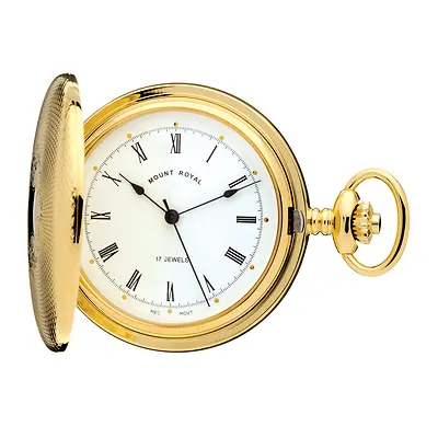 Gold Plated Polished Back Hunter Pocket Watch By Mount Royal Model No. B10 • $142.31