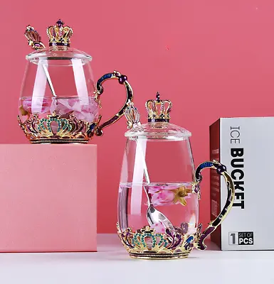 Fashion Home Water Cup Crown Flower Tea Cup Glass Enamel Cup Coffee Mug New Gift • $42.19