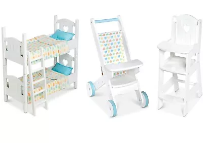 Melissa & Doug Children's Baby Doll Pretend Play Stroller Buggy Bunk Bed • £49.99