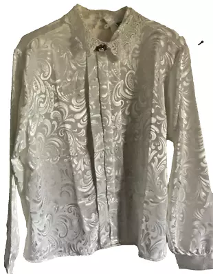 Vintage Charlotte Van Horne Blouse Satin 80's 16 Victorian Front Pleat White • $22