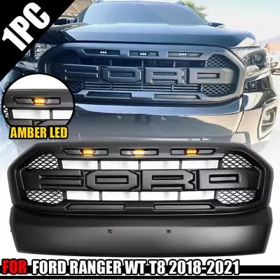 Front Matte Black Grille Amber LED For Ford Ranger Wildtrak 2018-2021 Pickup Ute • $320.84