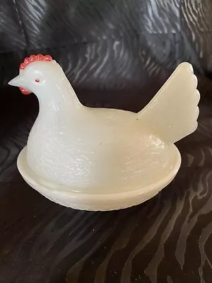 Vintage Milk Glass Hen On Nest - Small Covered Dish - Small Chip See Pictures • $4.99