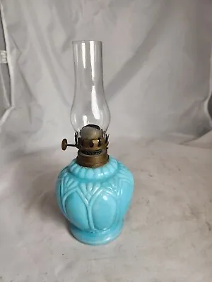 Antique Blue Opaque Miniature Lamp With Embossed Design • $35