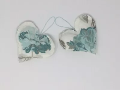 Laura Ashley Hydrangea Duck Egg Blue Pair Heart Door Hangers Fabric ~ Handmade • £9.99
