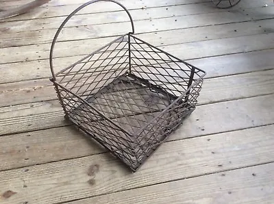 Vintage Diamond Pattern Metal Basket 🧺 Shabby Bike Basket Industrial Rustic • $37.49