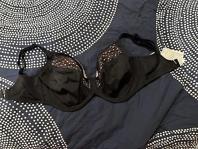 New Elomi BLACK Indie Crochet Underwire Plunge Bikini Swim Top US 36L • $35