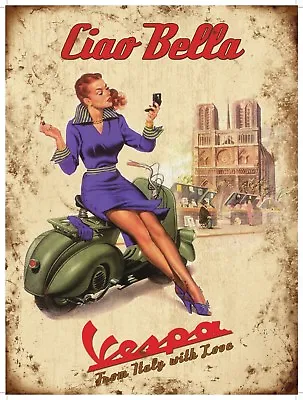 Ciao Bella Vespa Poster Print For Glass Frame Vintage Art Italy Painting   • $59.99