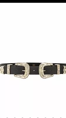 B-Low The Belt Bri Bri Black Belt W/Silver Floral Hardware Size Med -NWOT  $148 • $79.50