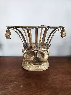 Vintage French Style Double Swan Metal & Resin Gold Plant Basket Stand • $75