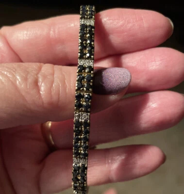 $60 • Buy Gold Plated Sterling Silver 925 Sapphire Diamond Tennis Bracelet 7.25 