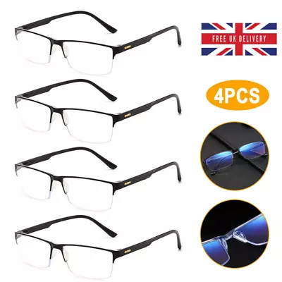 £8.45 • Buy 4 Pack Mens Half Frame Blue Light Blocking Reading Glasses Spring Hinge Readers