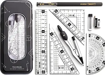 £9.99 • Buy MHwan Maths Set, Metal Durable Outer Box Geometry Sets, Protractor And Compass