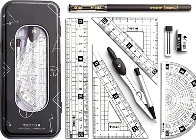 £9.99 • Buy MHwan Maths Set, Metal Durable Outer Box Geometry Sets, Protractor And Compass