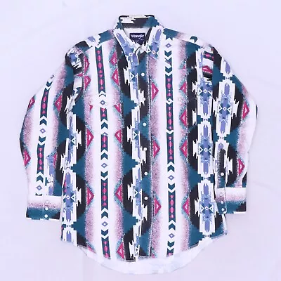 C3979 VTG Wrangler Pearl Snap Aztec Navajo Long Tail Brushpopper  Shirt 16 /33 • $19.99