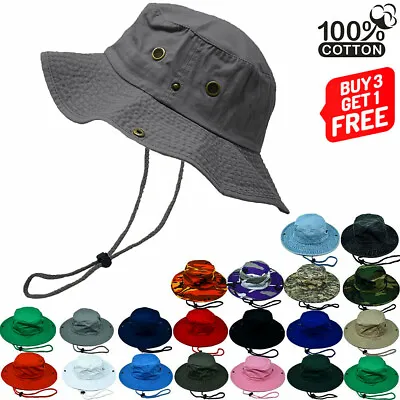 Summer Men Sun Bucket Hat 100% Cotton Fishing Camping Safari Boonie Military Cap • $11.99