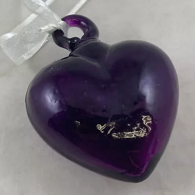 Mexican Hand Blown Glass Heart Purple Translucent Ornament Hanging Ribbon 3.25  • $16.95