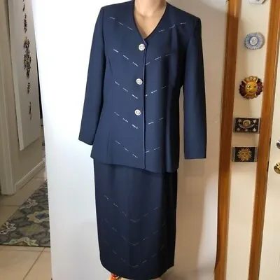 VTG Moshita Couture Womens Navy Skirt Suit 2-Piece Elegant Designer 16 PLUS SIZE • $75