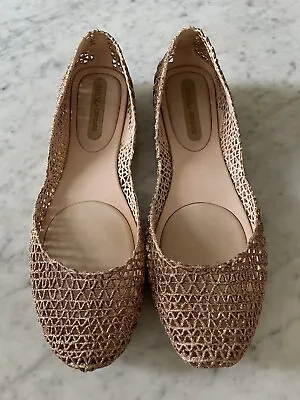 Melissa Campana Shoes Papel VII Jelly Flats Womens Sz 8 Rose Gold Glitter Ballet • $29.91