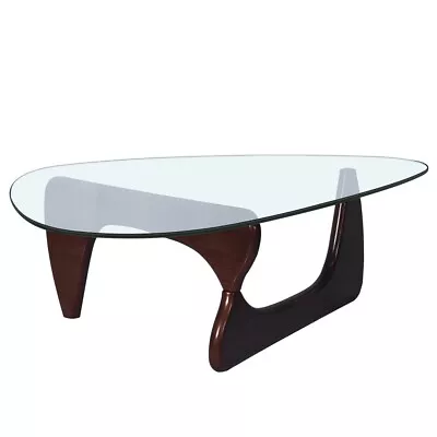 Noguchi-Style 0.47  Coffee Table Triangle Glass Solid Wood Stand Dark Walnut • $249