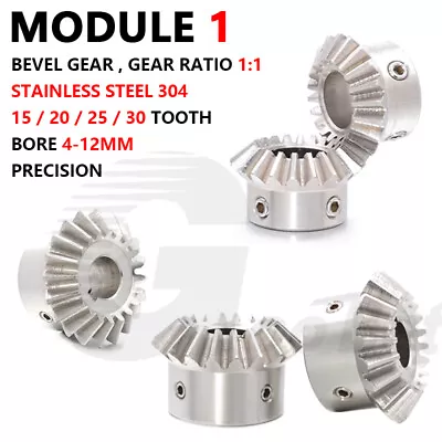 Bevel Gear Stainless Steel Module 1 90° 1:1 Pairing 15/20/25/30 Tooth Miter Gear • $12.79