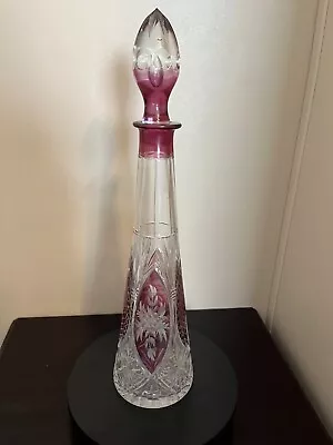 Nachtmann Traube Cranberry Wine Decanter Cut To Clear Bavarian Crystal Stopper • $144.94