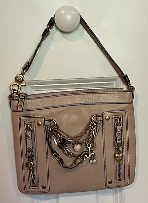 Juicy Couture Mink Pink Leather Charms Chains Mini Tote Clutch Wristlet Handbag • $40