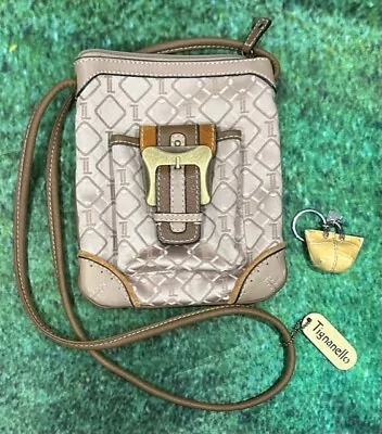 TIGNANELLO Textile/Leather Pouch Crossbody Monogram Print Tan Fashion Bag Buckle • $28.99