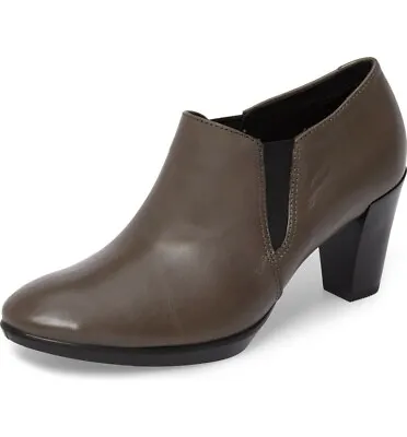 Ecco Shape 55 Women's Plateau Gray Leather Stack Booties Sz. 39 • $80.75